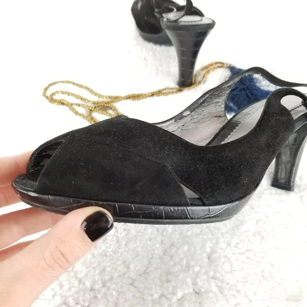 LIZ CLAIBORNE FLEX《294》leather pump‎ black slingback suede women's sz 10